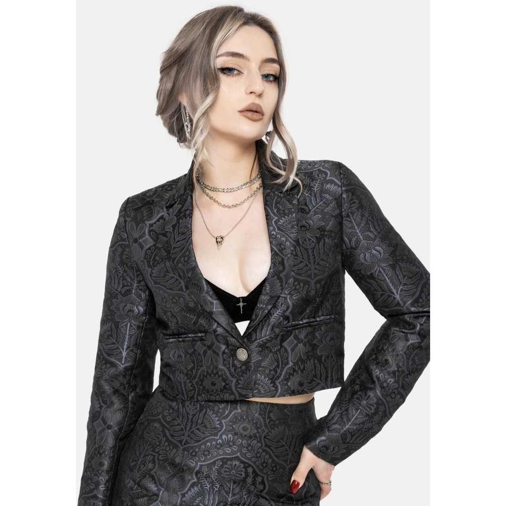 Disturbia Black Jacquard Cropped Blazer